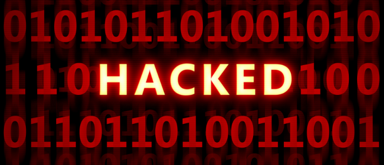 Rows of binary numbers. Text near the center states: Hacked.